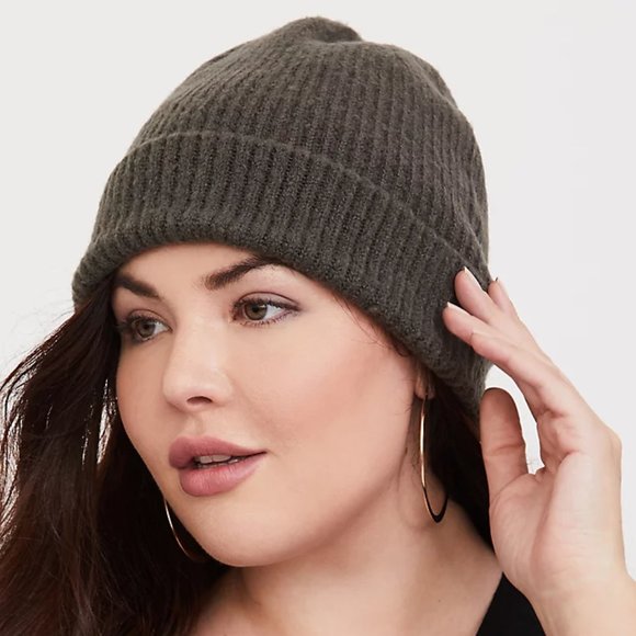 torrid Accessories - Torrid Beanie Hat Ribbed Foldover Charcoal Grey
